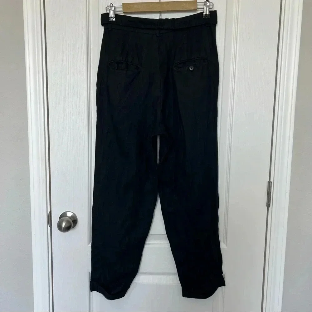Reformation Pants Foldover Waistband Pleated Cuffed Hem Pockets Size 4 Black